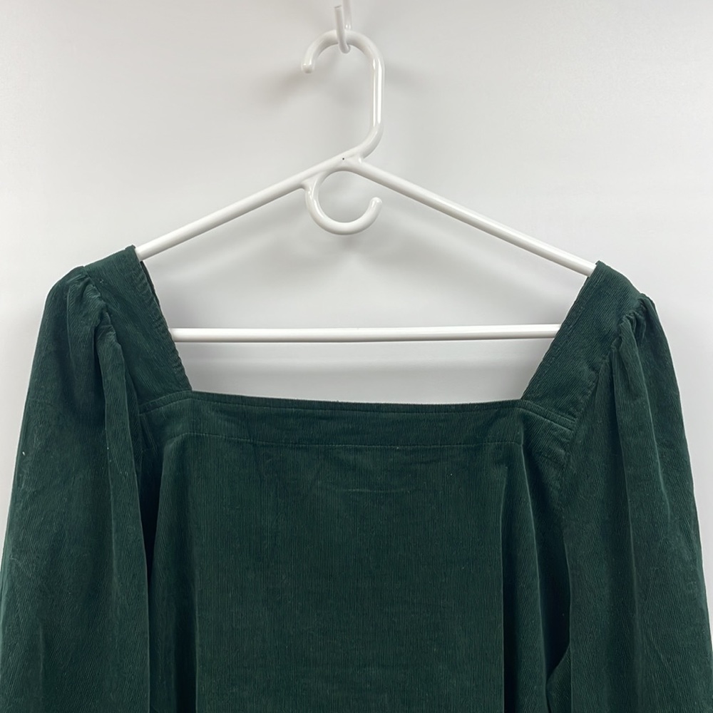 Madewell Dark Green Square-Neck Puff Sleeve Blouse - Picture 8 of 11